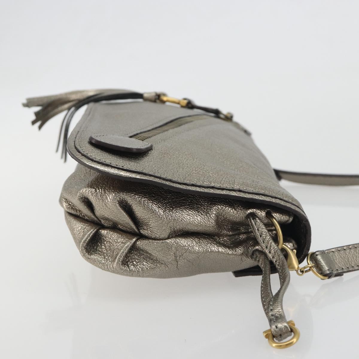 Salvatore Ferragamo Gancini Shoulder Bag Leather Silver Gold Auth 196304A