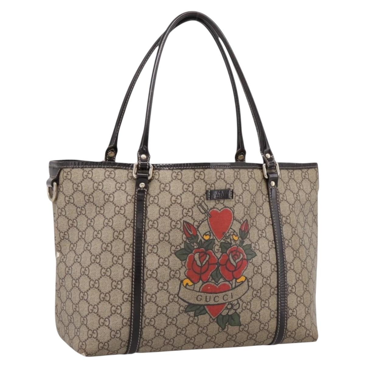 GUCCI GG Supreme Tote Bag PVC Beige Gold 197953 Auth 196307