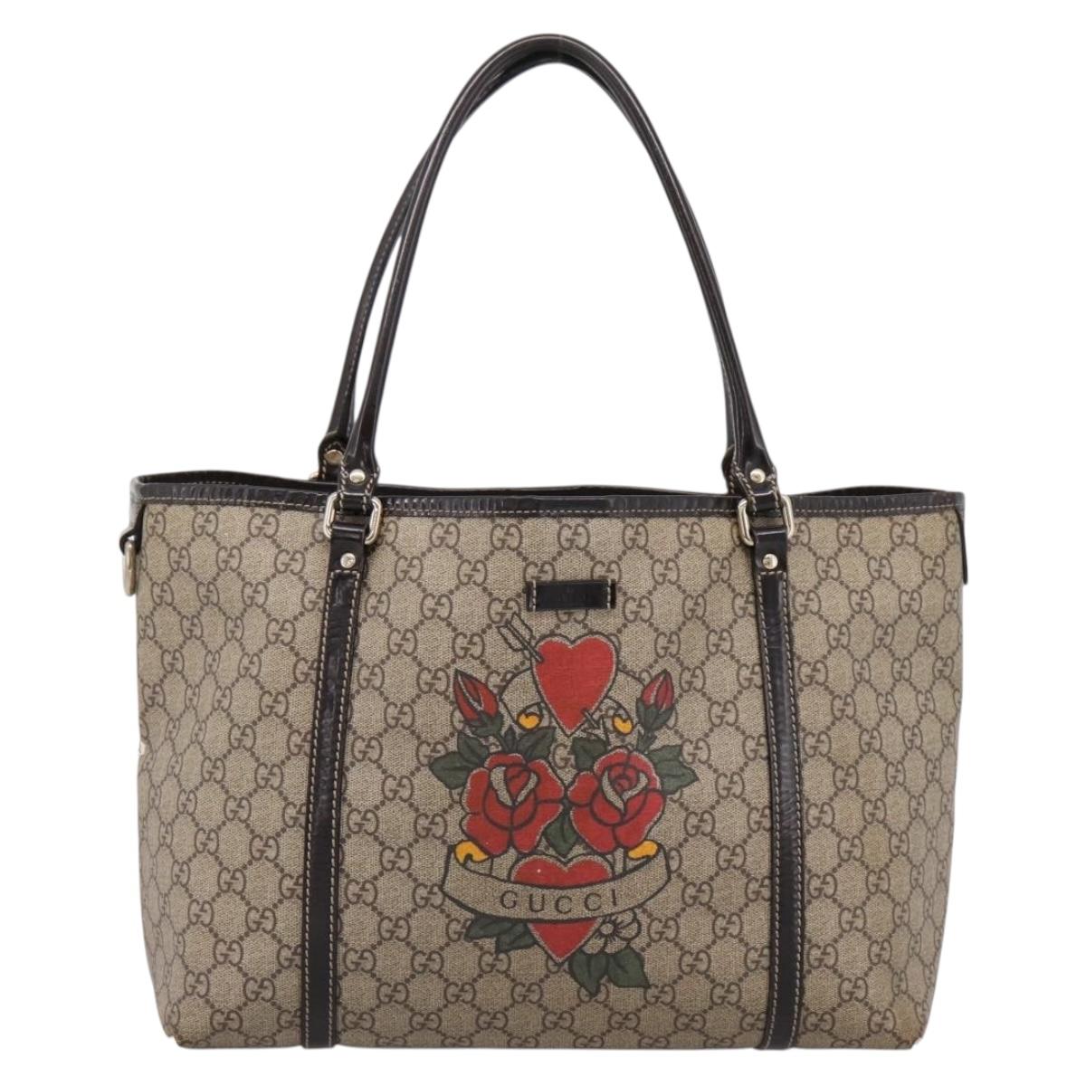 GUCCI GG Supreme Tote Bag PVC Beige Gold 197953 Auth 196307
