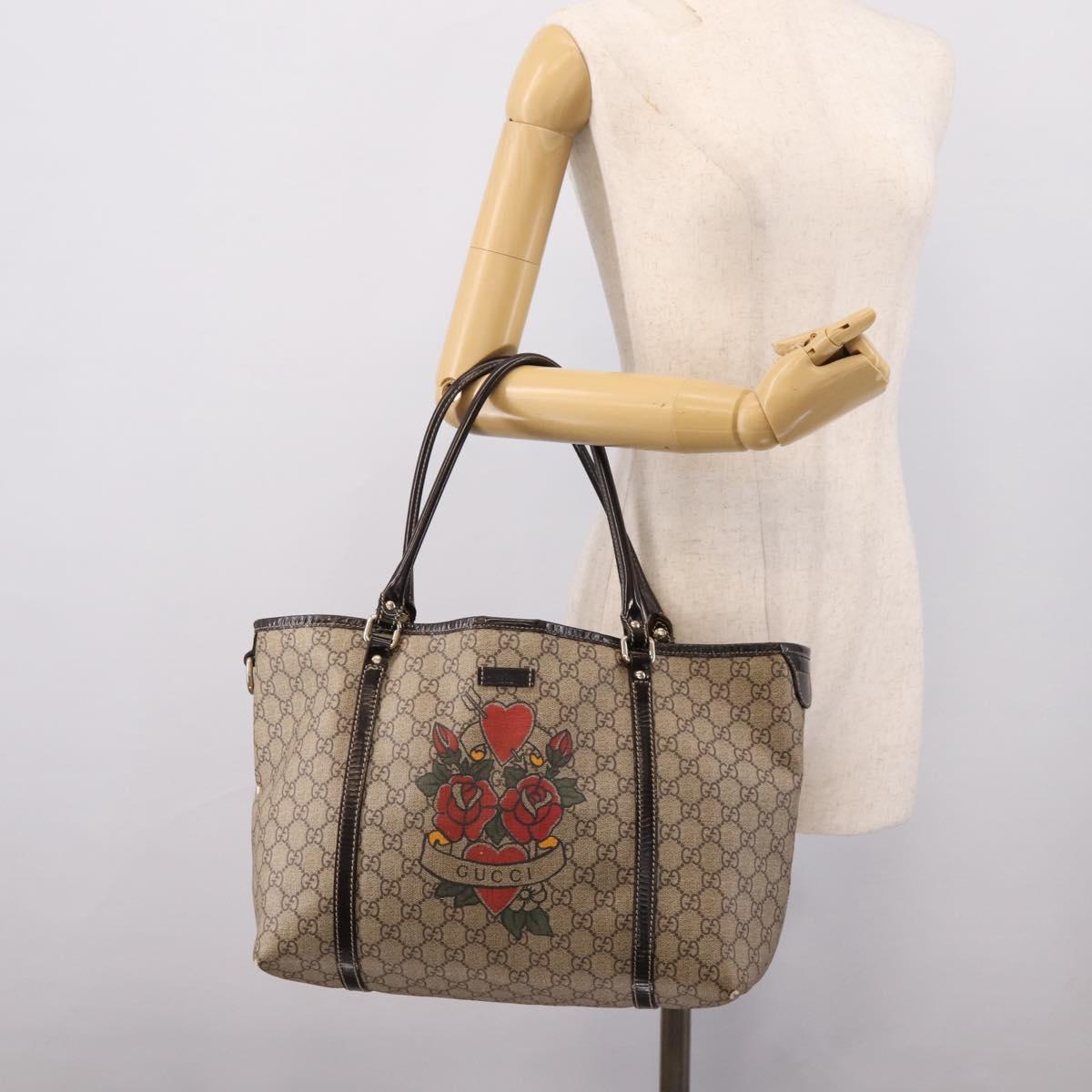 GUCCI GG Supreme Tote Bag PVC Beige Gold 197953 Auth 196307