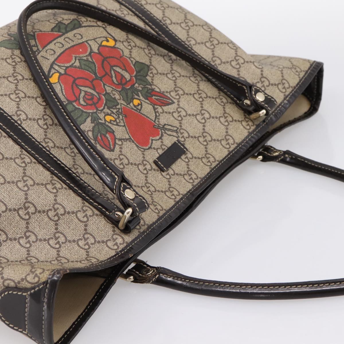 GUCCI GG Supreme Tote Bag PVC Beige Gold 197953 Auth 196307