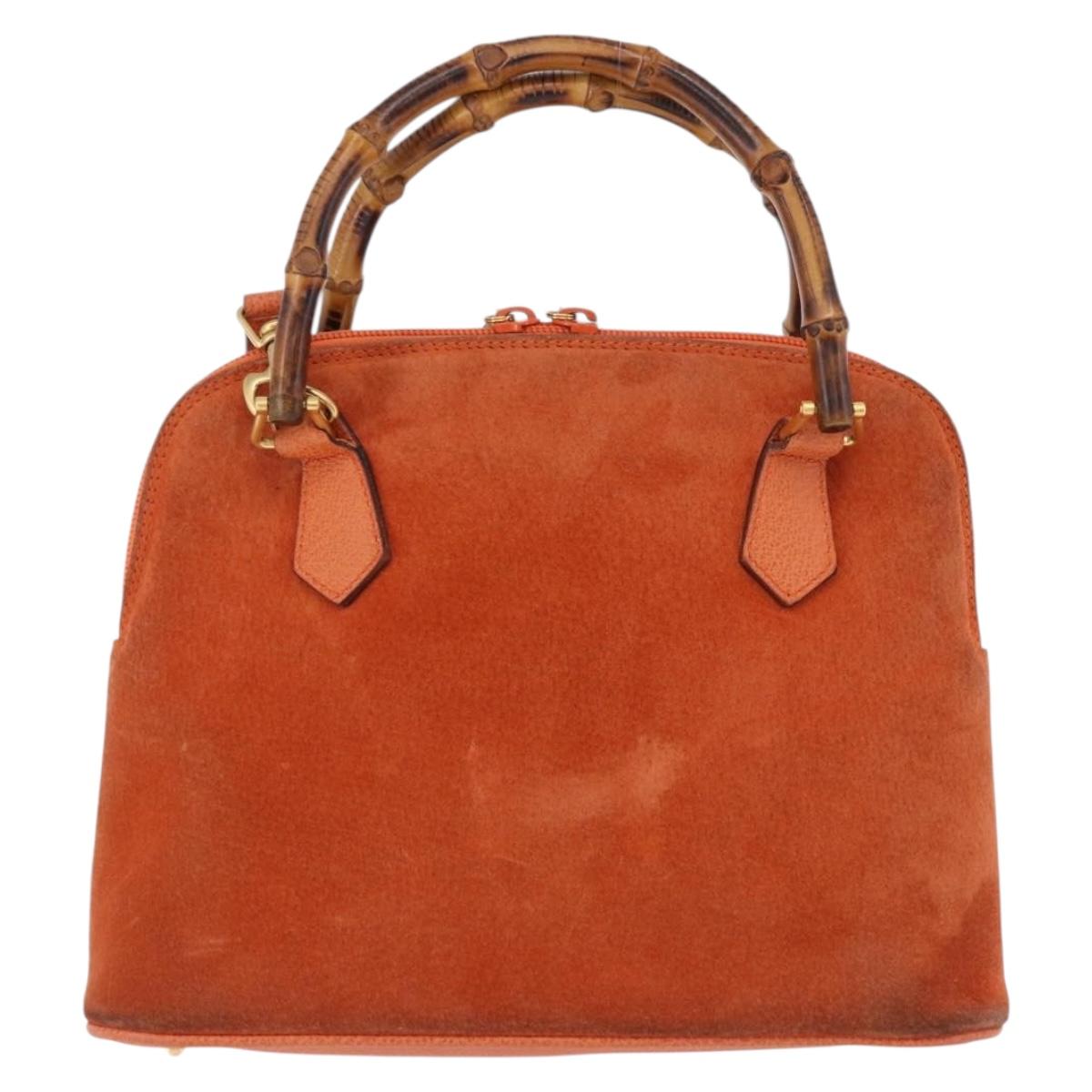 GUCCI Bamboo Hand Bag Suede 2way Orange Gold 000 2058 0290 0 Auth 196308