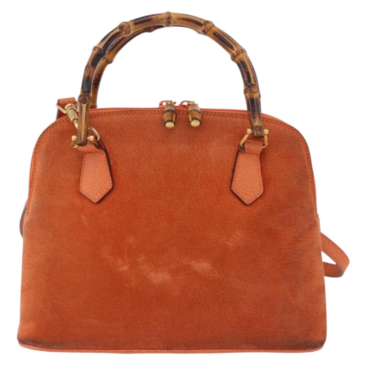 GUCCI Bamboo Hand Bag Suede 2way Orange Gold 000 2058 0290 0 Auth 196308