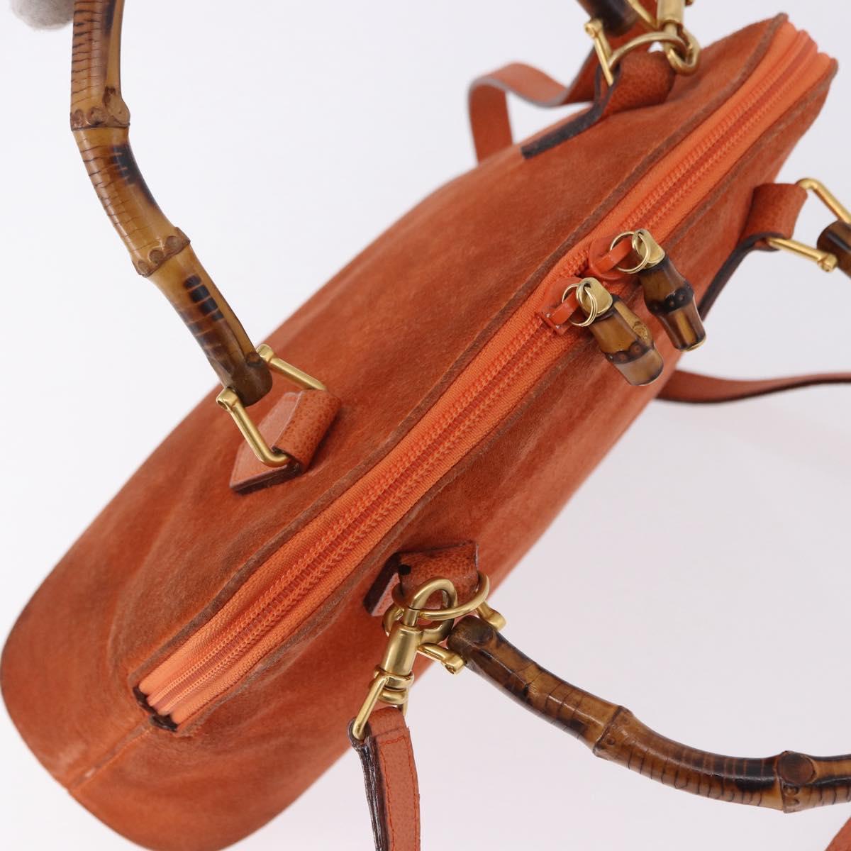 GUCCI Bamboo Hand Bag Suede 2way Orange Gold 000 2058 0290 0 Auth 196308