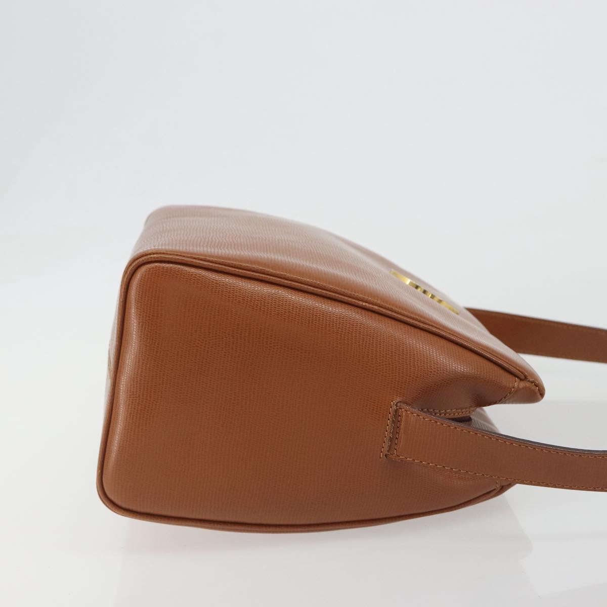CELINE Circle Shoulder Bag Leather Brown Gold Auth 196309