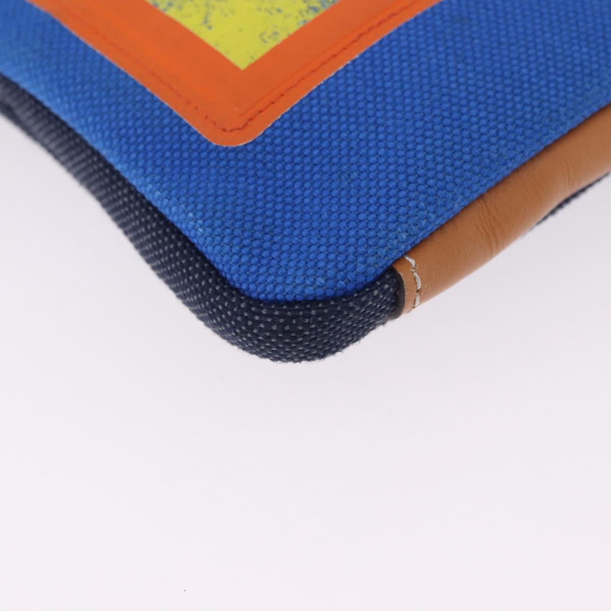 LOEWE Irohebe Nature Neck Pouch Shoulder Bag Canvas Blue Silver Auth 196313A