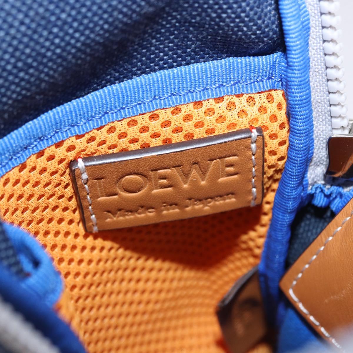 LOEWE Irohebe Nature Neck Pouch Shoulder Bag Canvas Blue Silver Auth 196313A