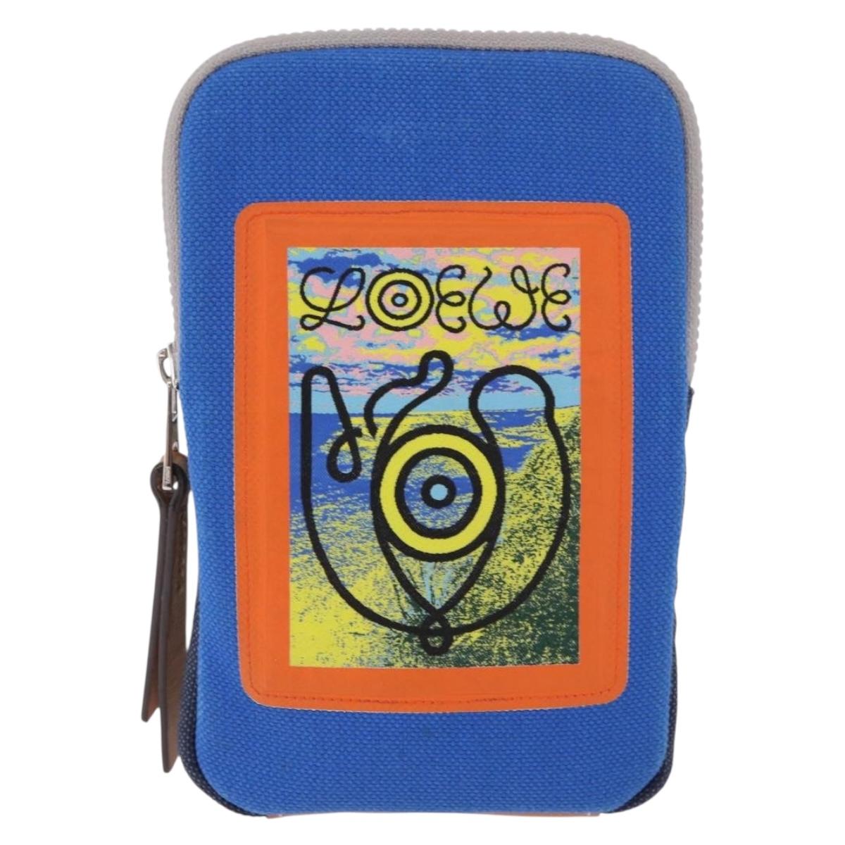 LOEWE Irohebe Nature Neck Pouch Shoulder Bag Canvas Blue Silver Auth 196313A