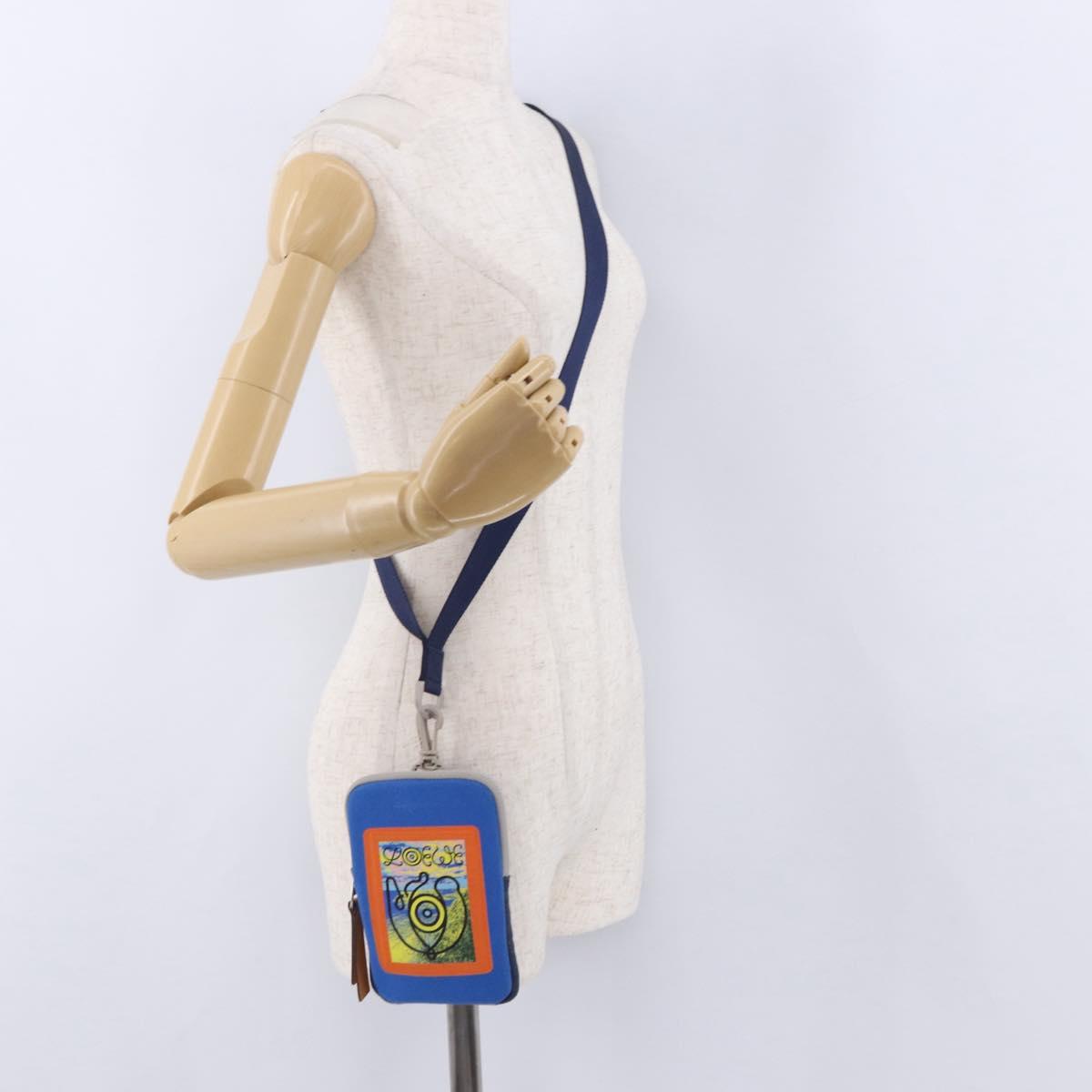 LOEWE Irohebe Nature Neck Pouch Shoulder Bag Canvas Blue Silver Auth 196313A