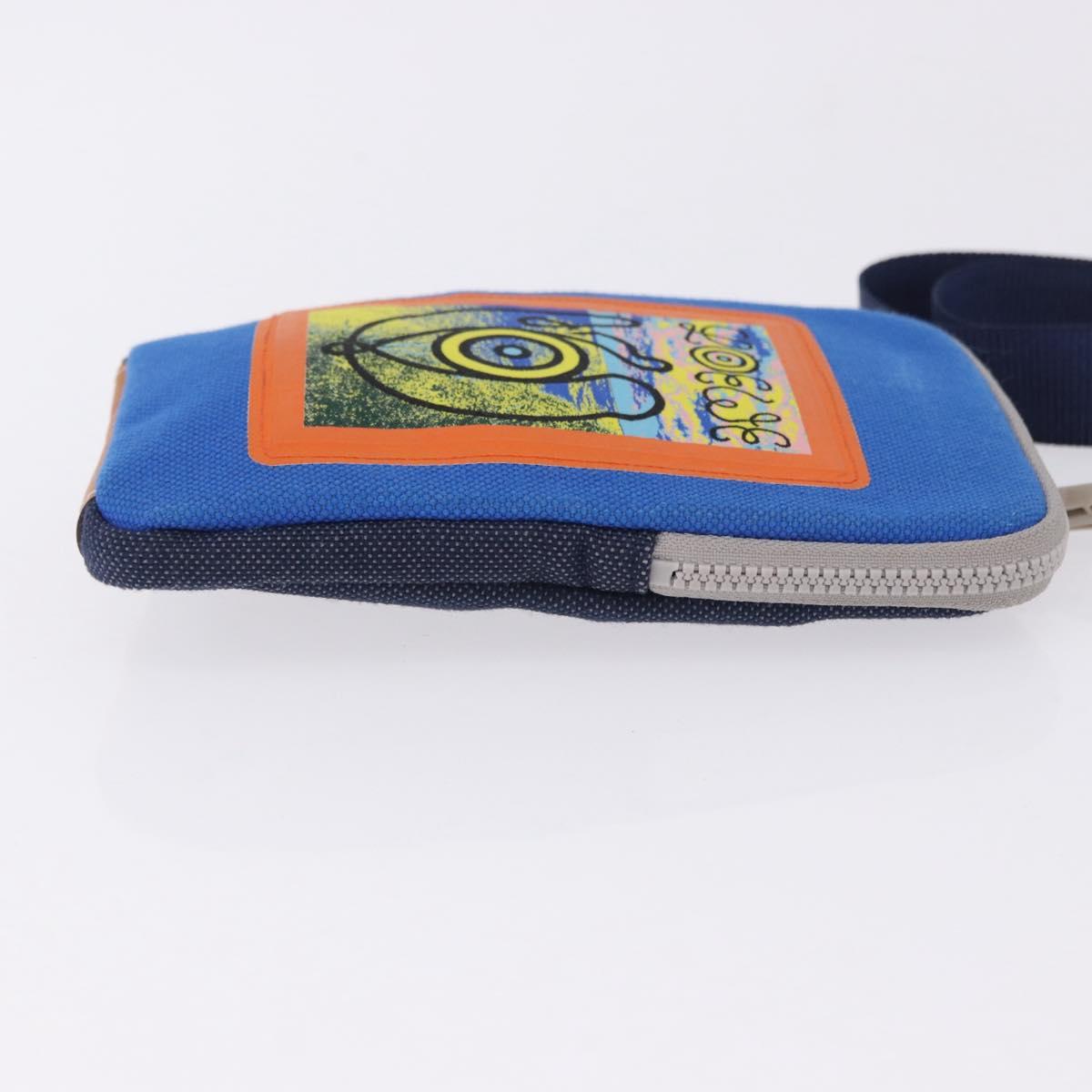 LOEWE Irohebe Nature Neck Pouch Shoulder Bag Canvas Blue Silver Auth 196313A