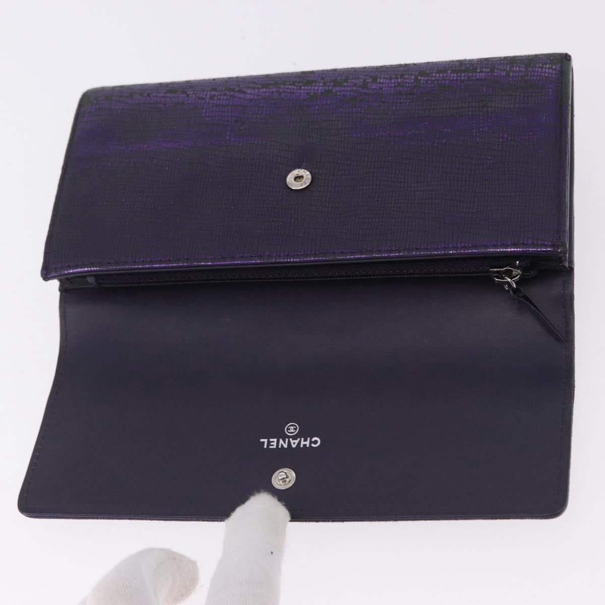 CHANEL Long Wallet Leather Purple CC Auth 196318