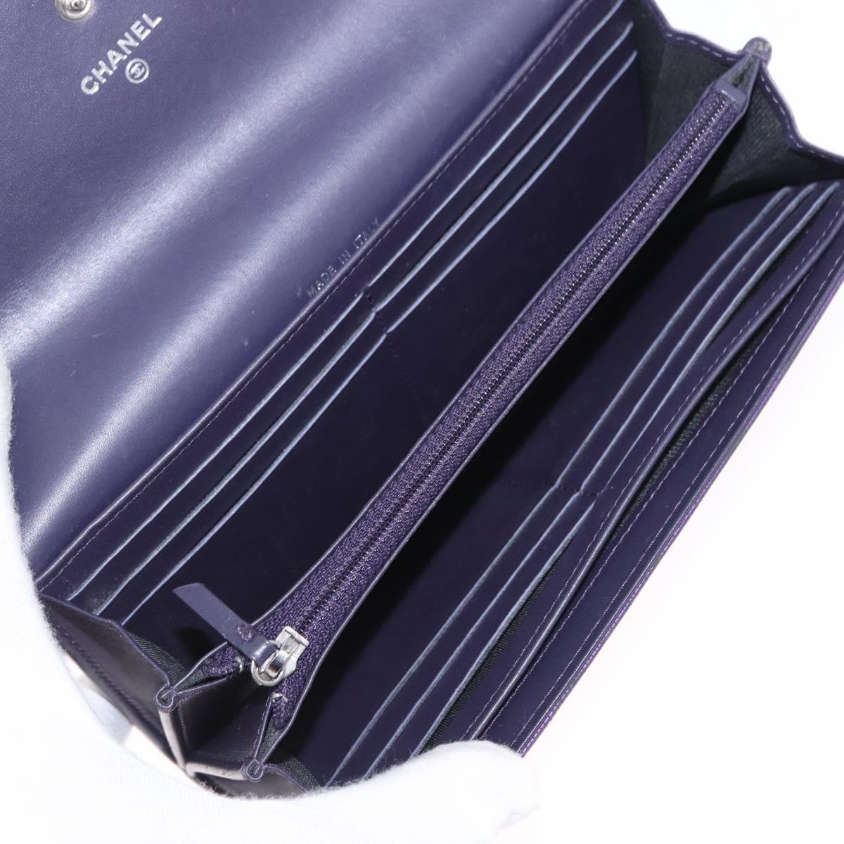 CHANEL Long Wallet Leather Purple CC Auth 196318