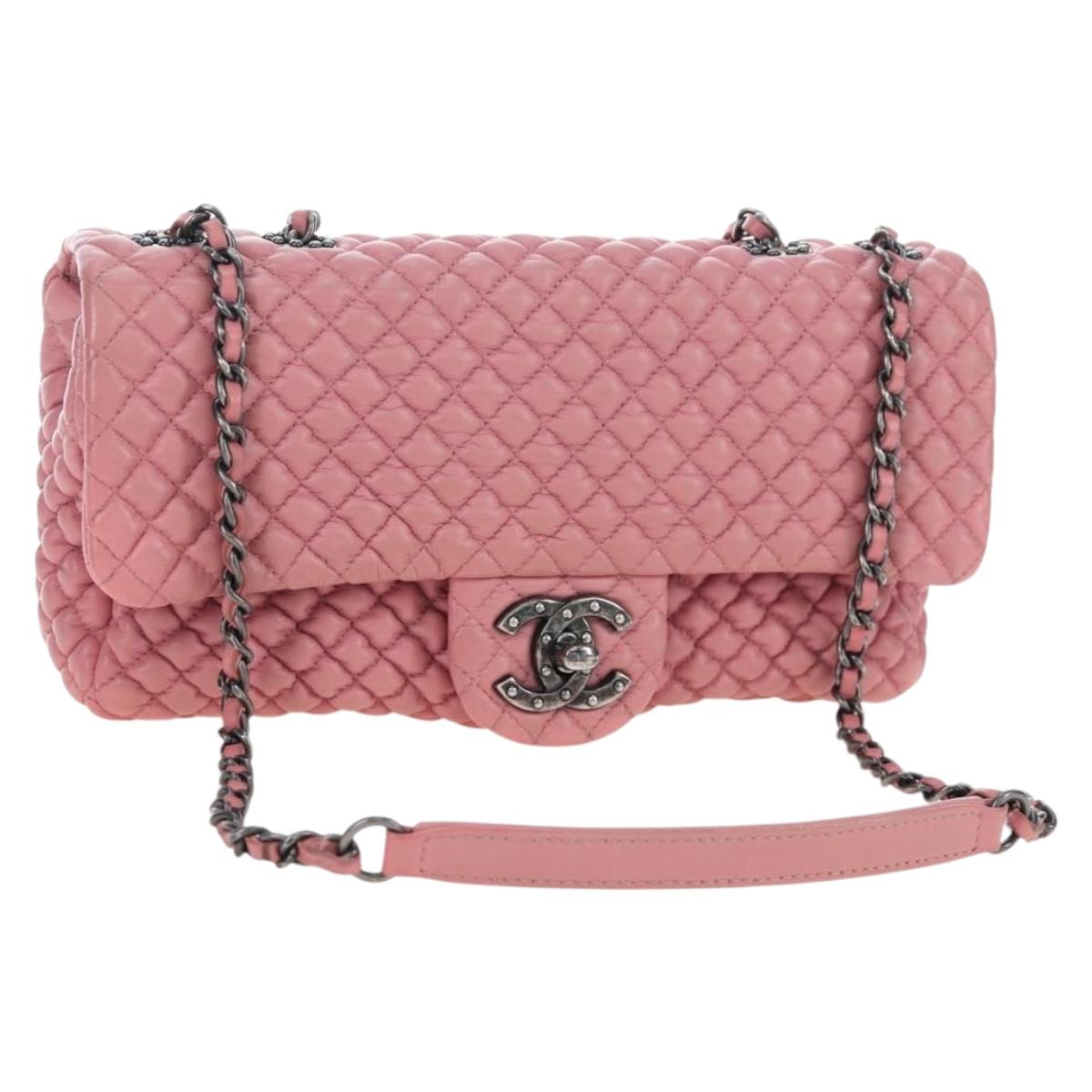 CHANEL Matelasse Dallas Chain Shoulder Bag Lamb Skin Pink Silver CC Auth 196321V