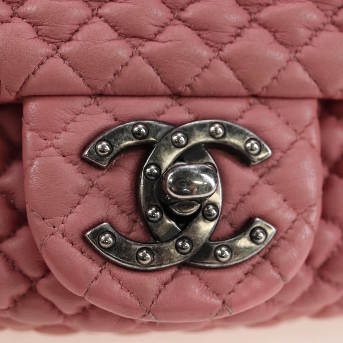 CHANEL Matelasse Dallas Chain Shoulder Bag Lamb Skin Pink Silver CC Auth 196321V