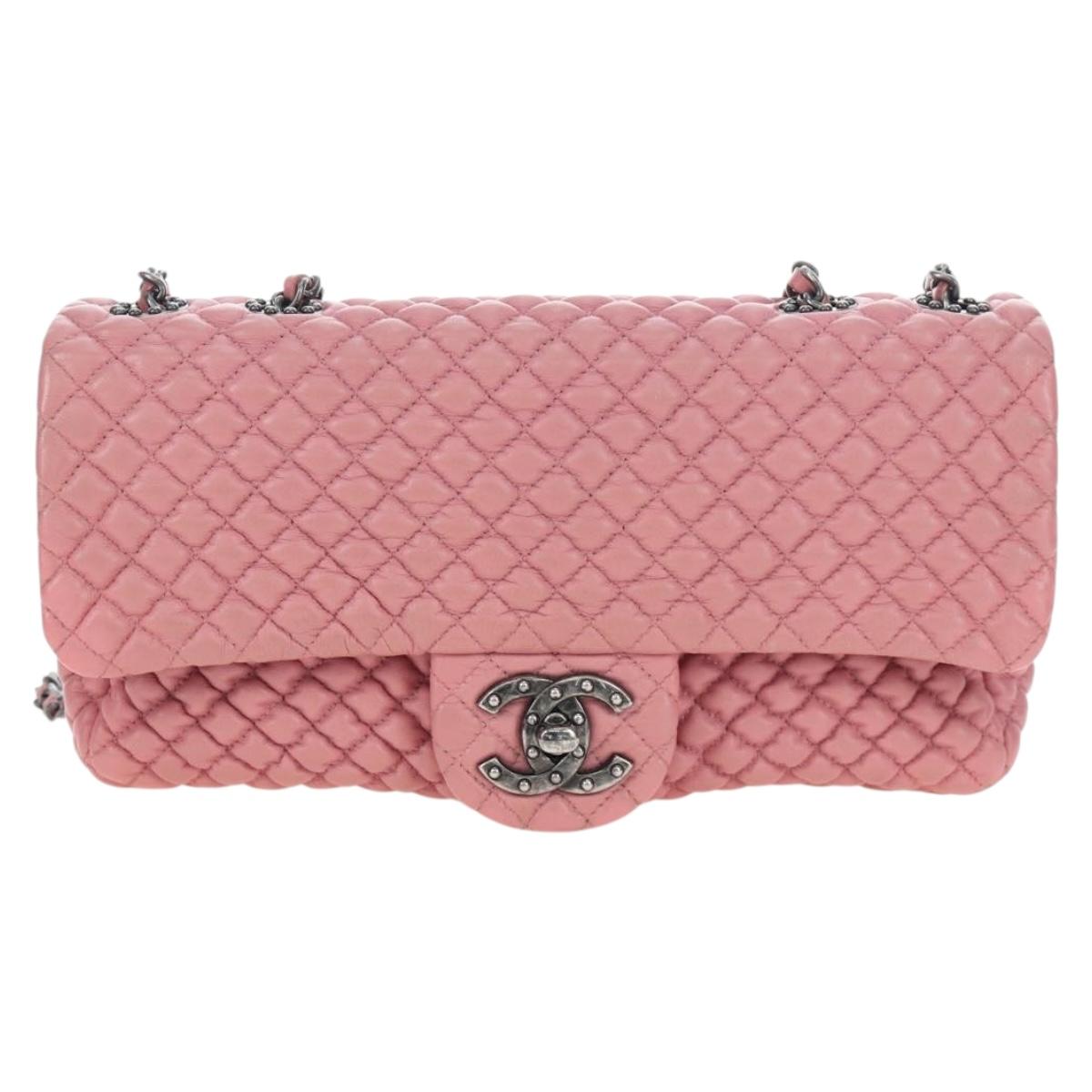 CHANEL Matelasse Dallas Chain Shoulder Bag Lamb Skin Pink Silver CC Auth 196321V