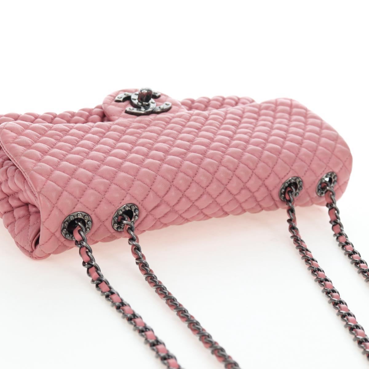 CHANEL Matelasse Dallas Chain Shoulder Bag Lamb Skin Pink Silver CC Auth 196321V