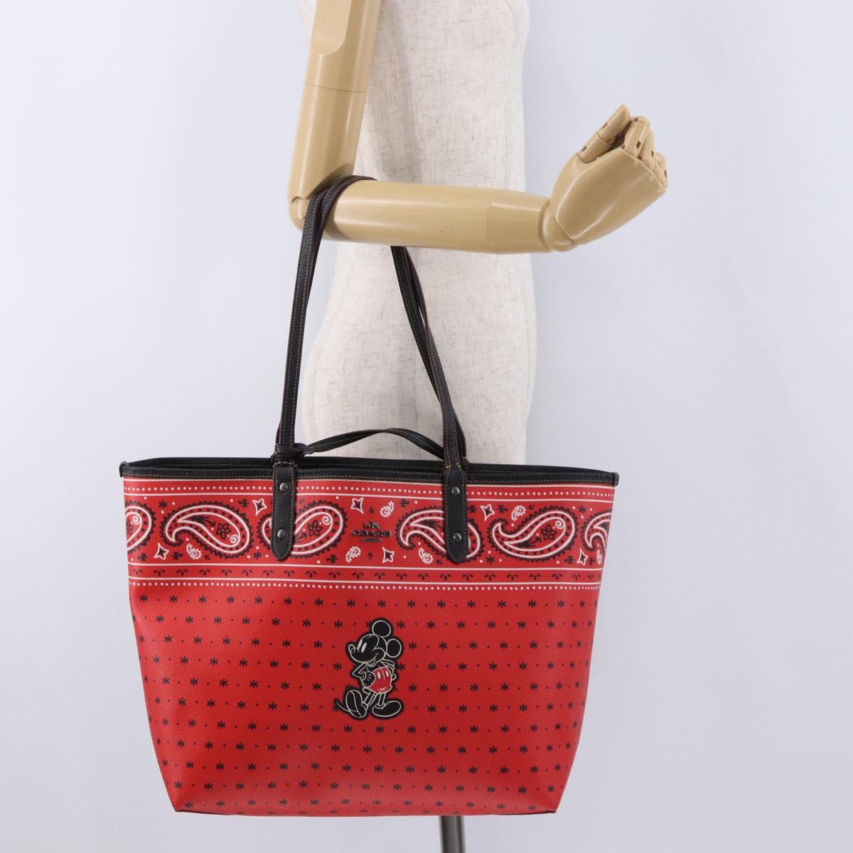 Coach Tote Bag PVC Canvas Disney Collaboration Red Silver Auth 196322A