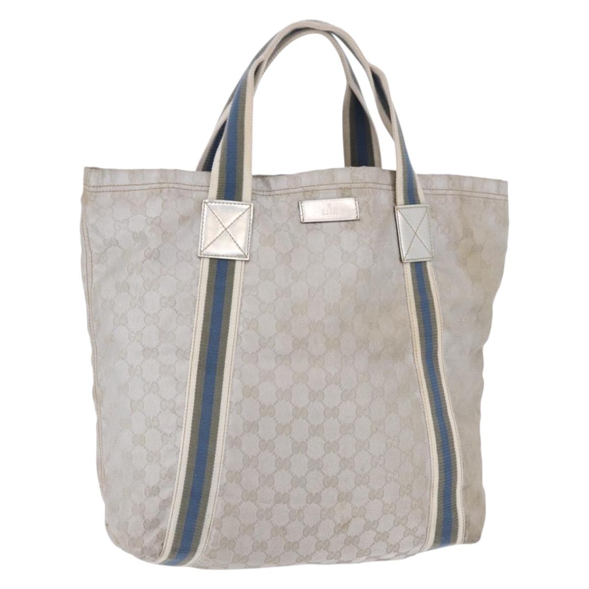 GUCCI GG Canvas Sherry Line Tote Bag Silver 189669 Auth 196326