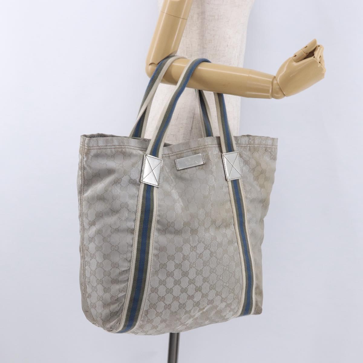 GUCCI GG Canvas Sherry Line Tote Bag Silver 189669 Auth 196326