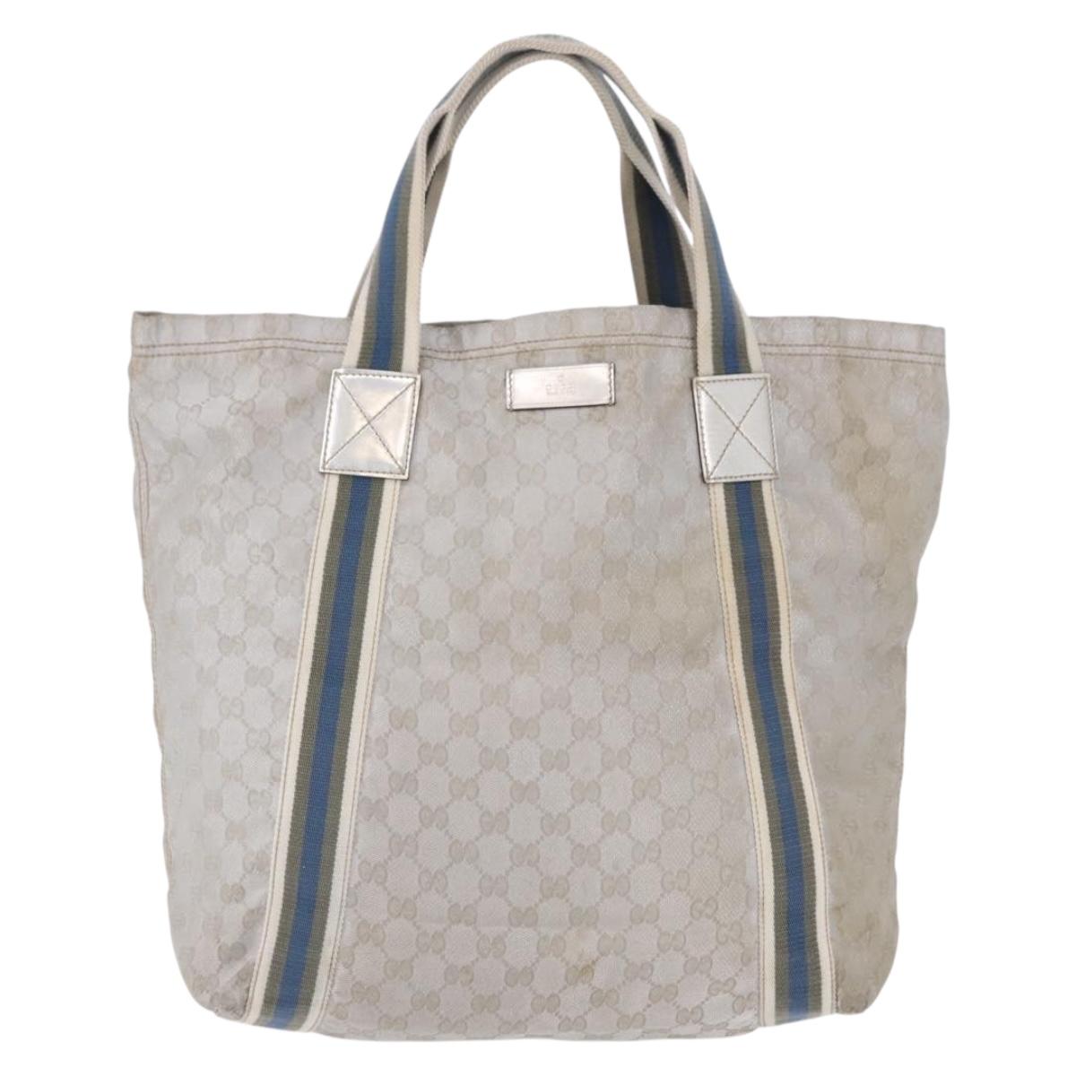 GUCCI GG Canvas Sherry Line Tote Bag Silver 189669 Auth 196326
