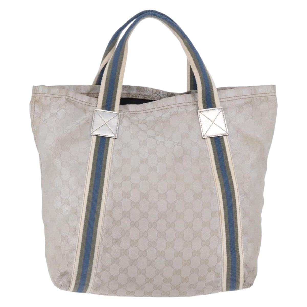 GUCCI GG Canvas Sherry Line Tote Bag Silver 189669 Auth 196326