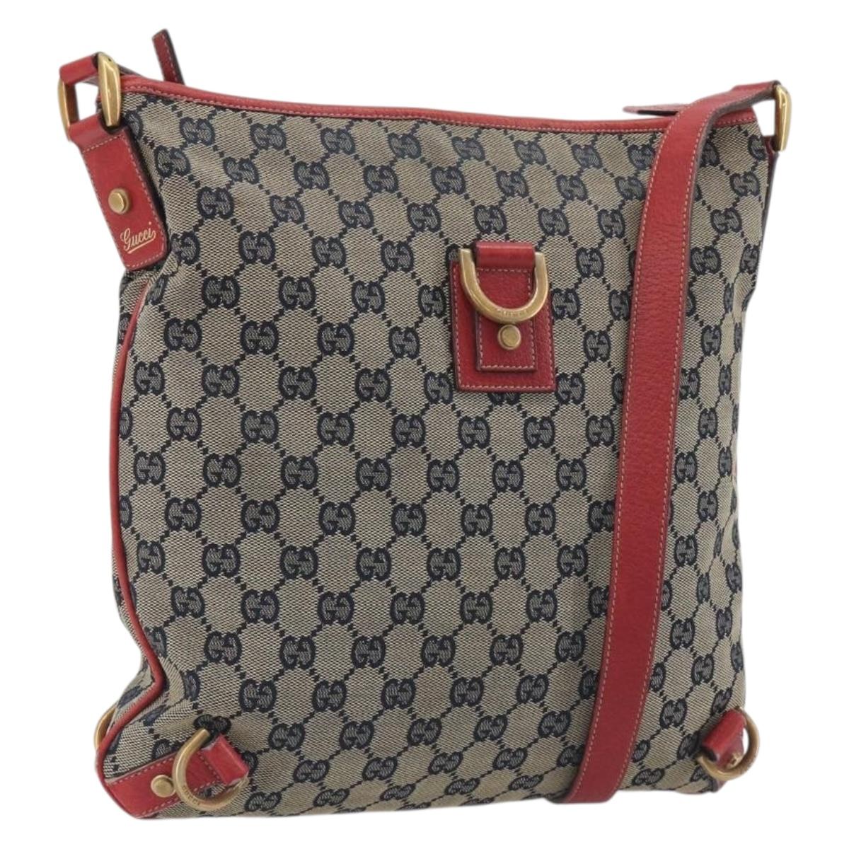 GUCCI GG Canvas Abbey Shoulder Bag Navy Gold 131326 Auth 196328