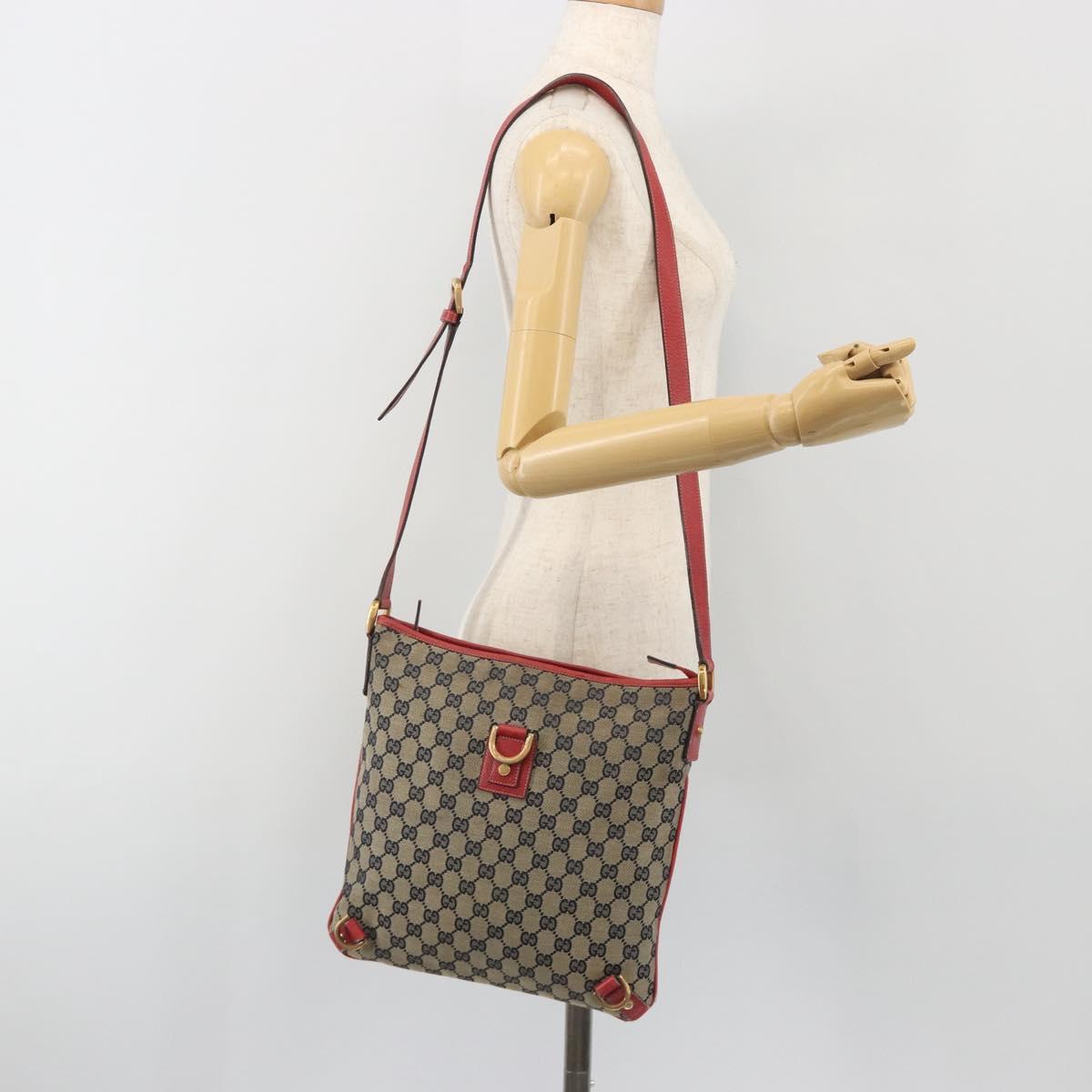 GUCCI GG Canvas Abbey Shoulder Bag Navy Gold 131326 Auth 196328