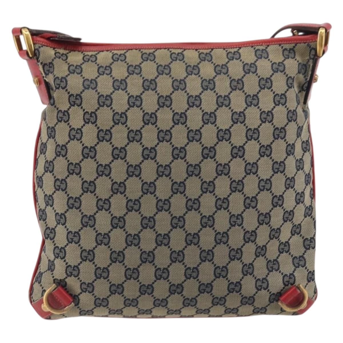 GUCCI GG Canvas Abbey Shoulder Bag Navy Gold 131326 Auth 196328