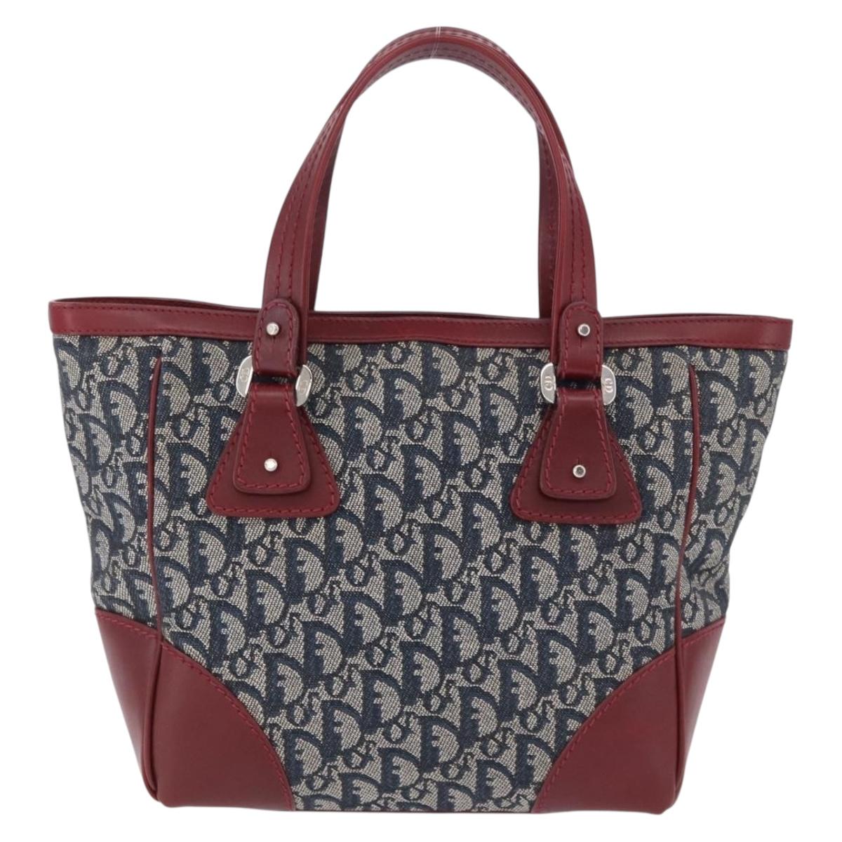 Christian Dior Trotter Canvas Hand Bag Navy Silver Auth 196330A