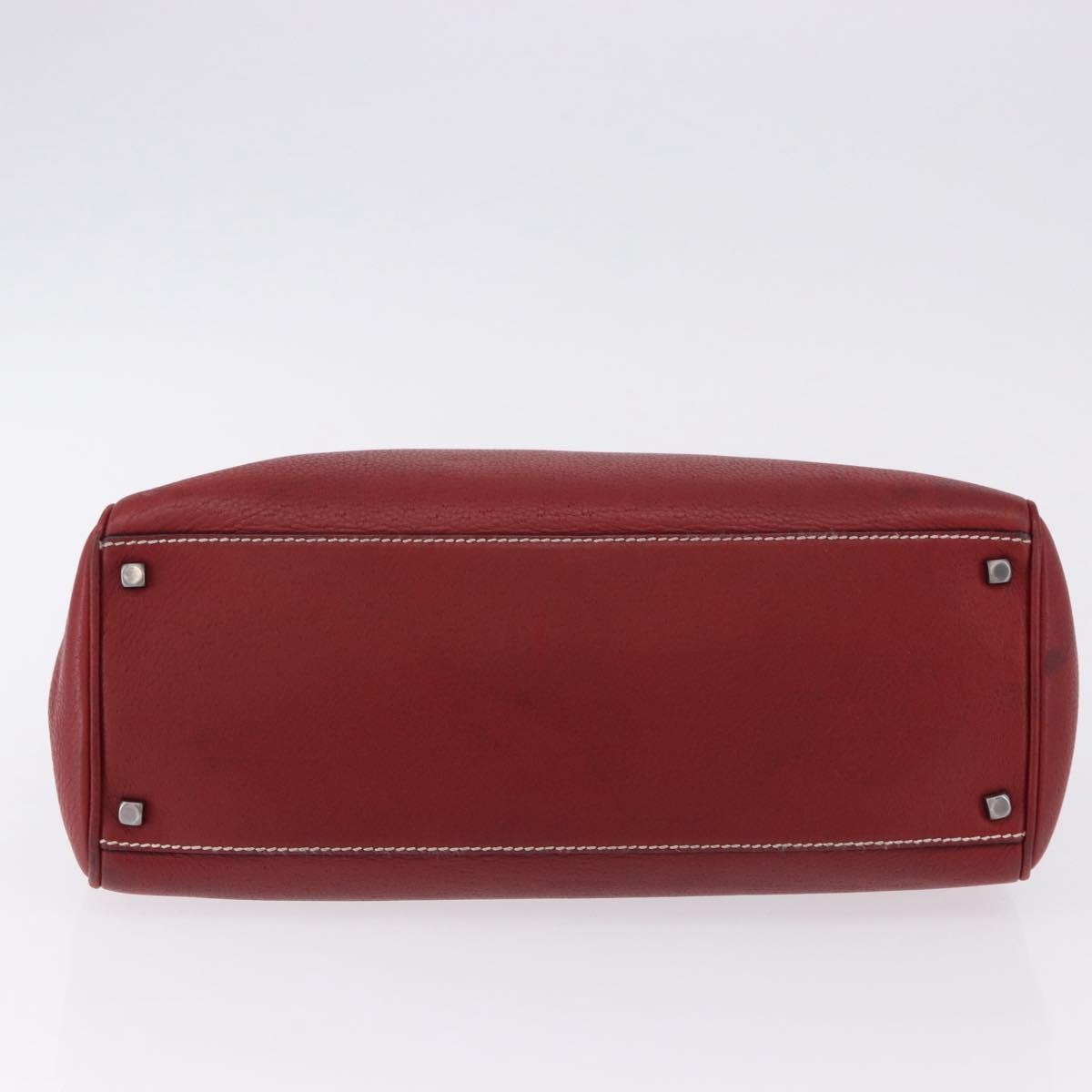 Salvatore Ferragamo Gancini Hand Bag Leather Red Silver Auth 196333