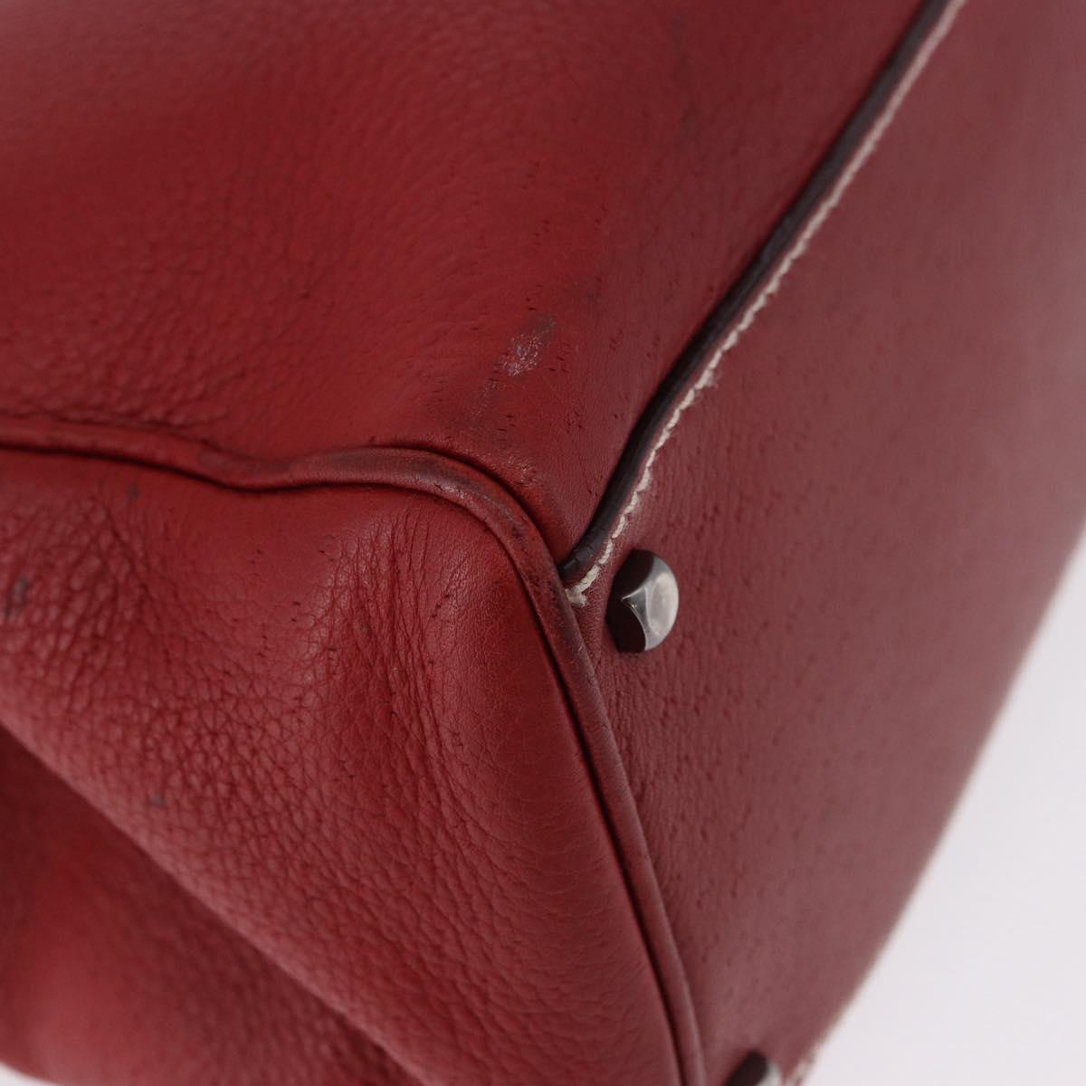Salvatore Ferragamo Gancini Hand Bag Leather Red Silver Auth 196333