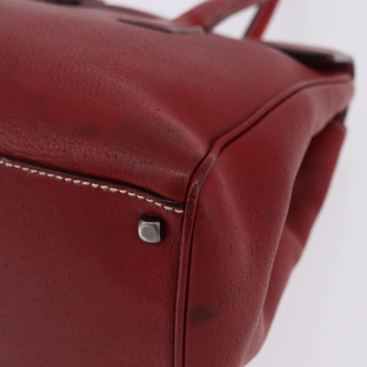 Salvatore Ferragamo Gancini Hand Bag Leather Red Silver Auth 196333