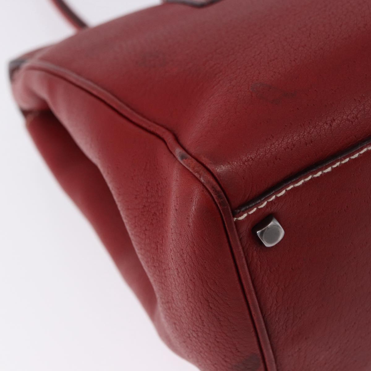 Salvatore Ferragamo Gancini Hand Bag Leather Red Silver Auth 196333