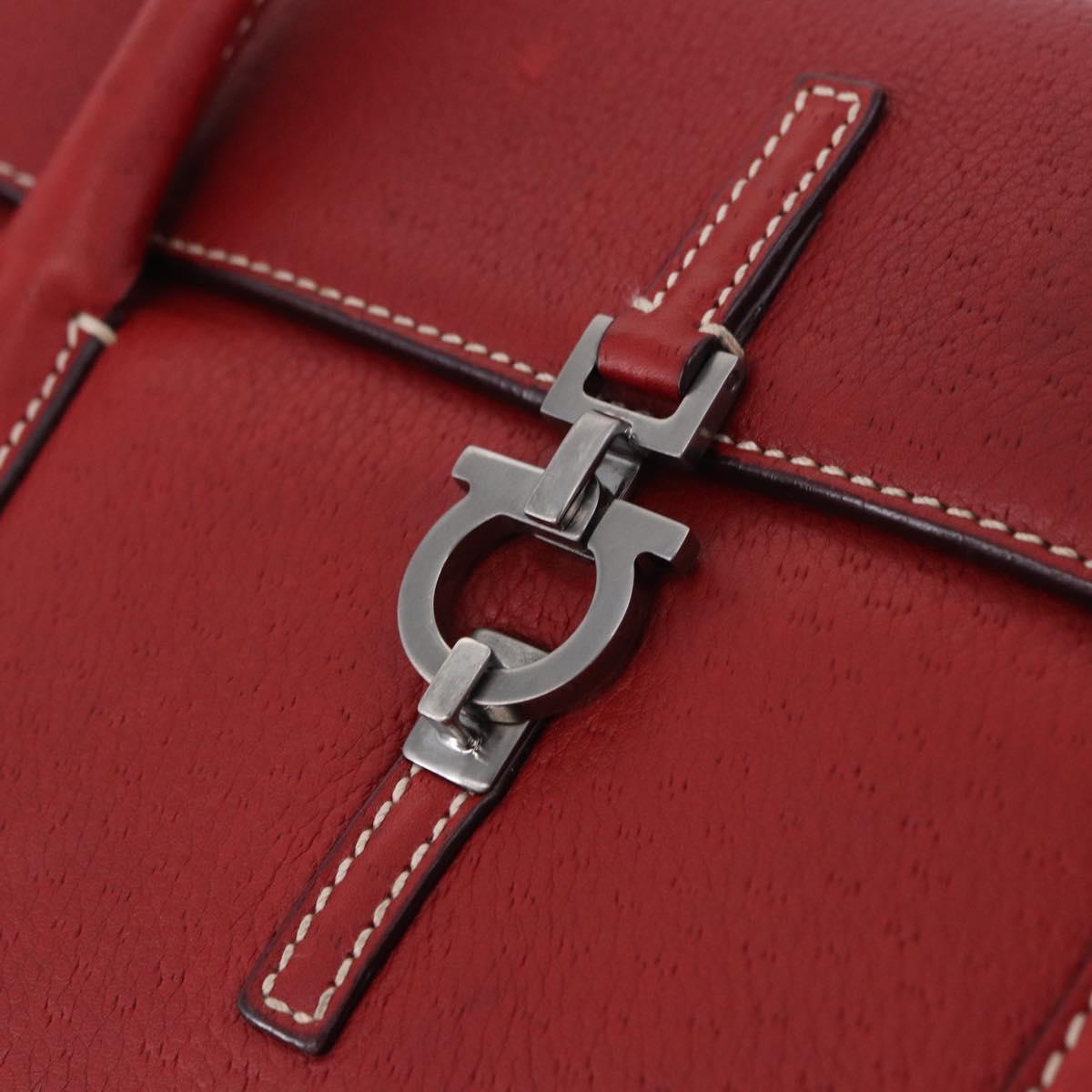 Salvatore Ferragamo Gancini Hand Bag Leather Red Silver Auth 196333