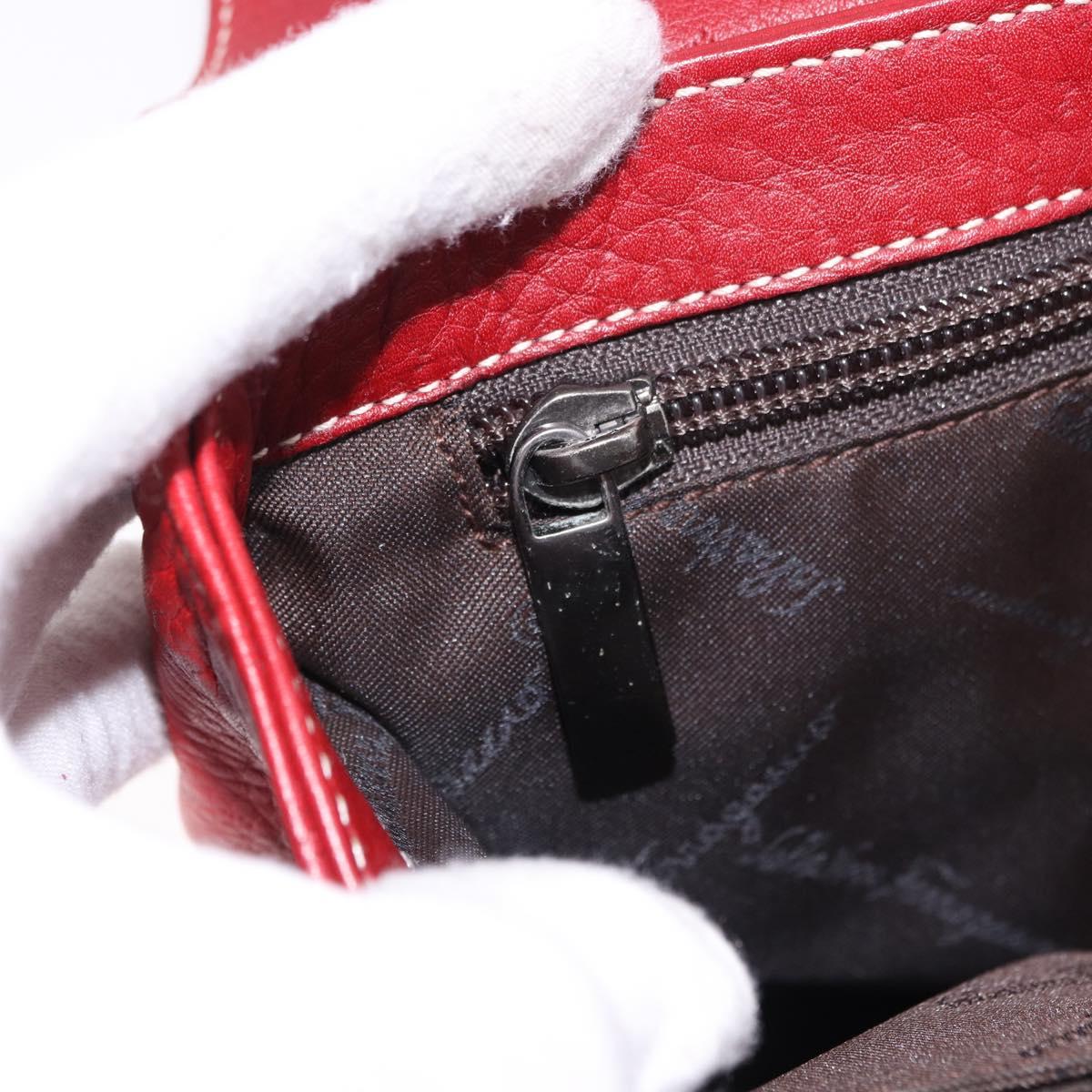 Salvatore Ferragamo Gancini Hand Bag Leather Red Silver Auth 196333