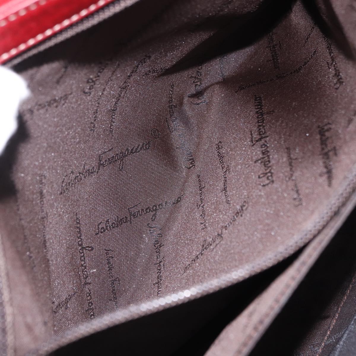 Salvatore Ferragamo Gancini Hand Bag Leather Red Silver Auth 196333