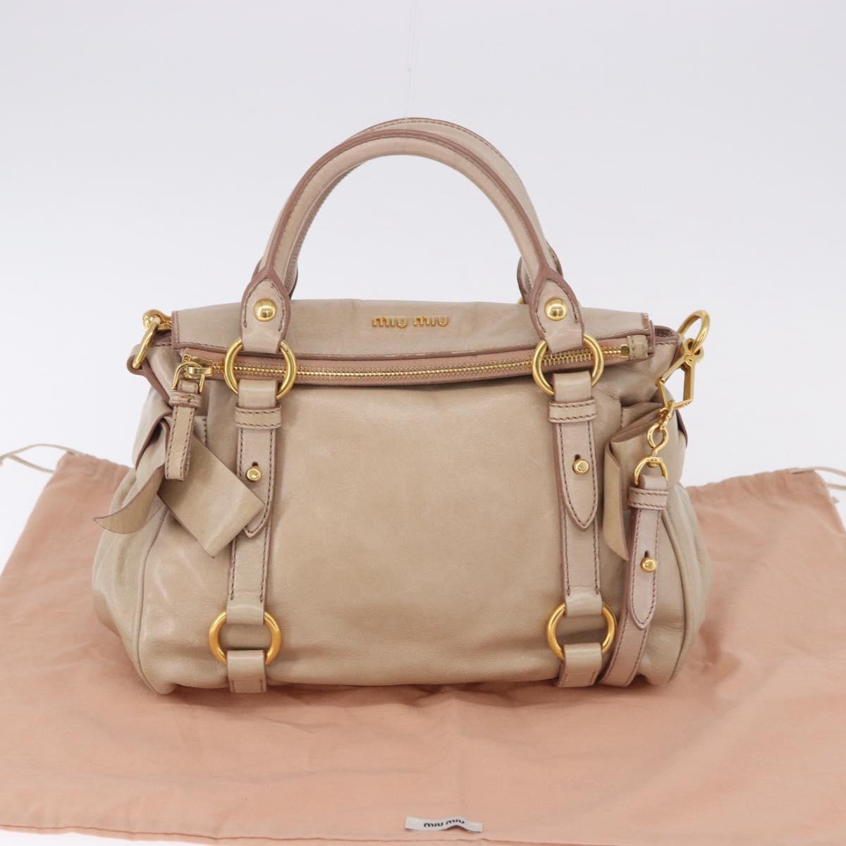 Miu Miu Hand Bag Leather 2way Pink Gold Auth 196334M