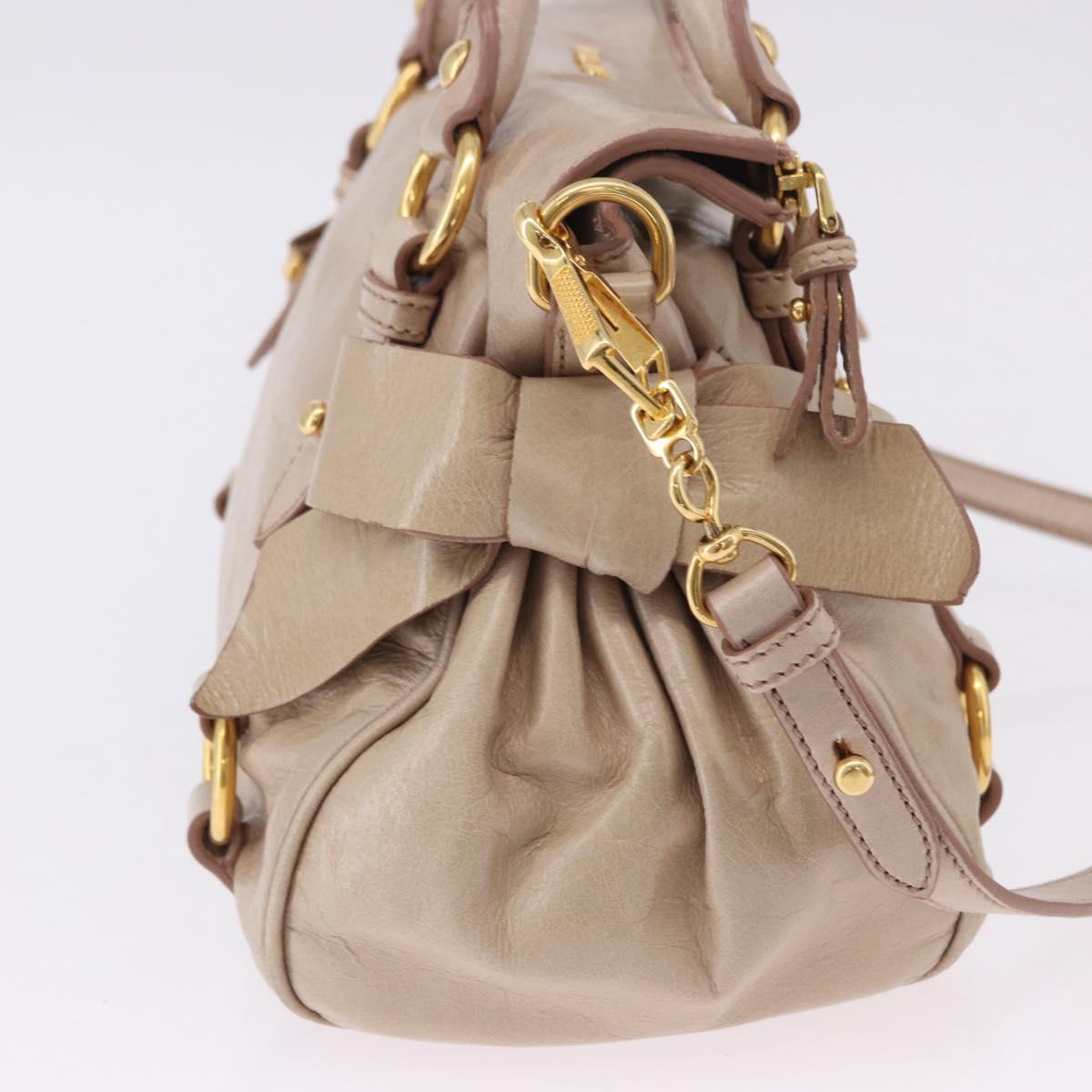 Miu Miu Hand Bag Leather 2way Pink Gold Auth 196334M
