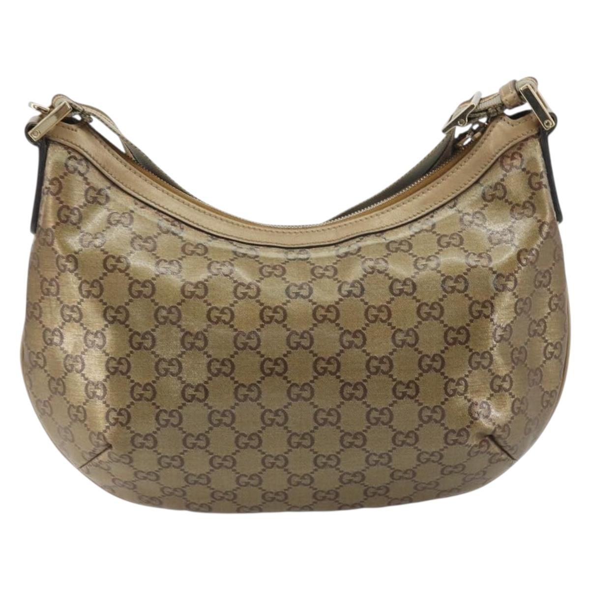 GUCCI GG Crystal Sherry Line Bag Coated Canvas Beige Gold 181092 Auth 196336