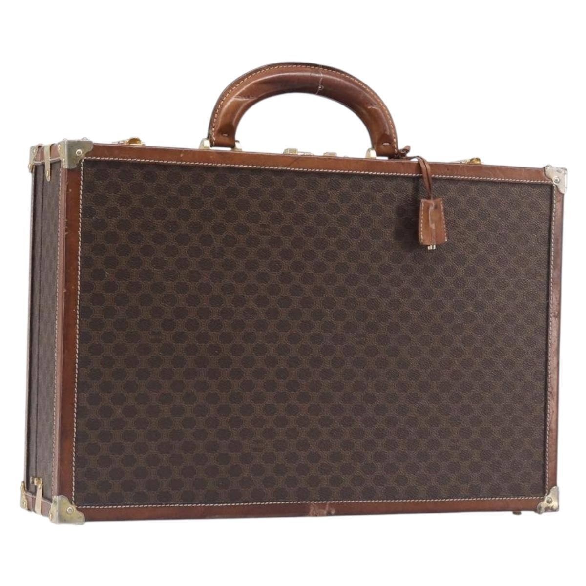 CELINE Macadam Canvas Trunk PVC Leather Brown Gold Auth 196339
