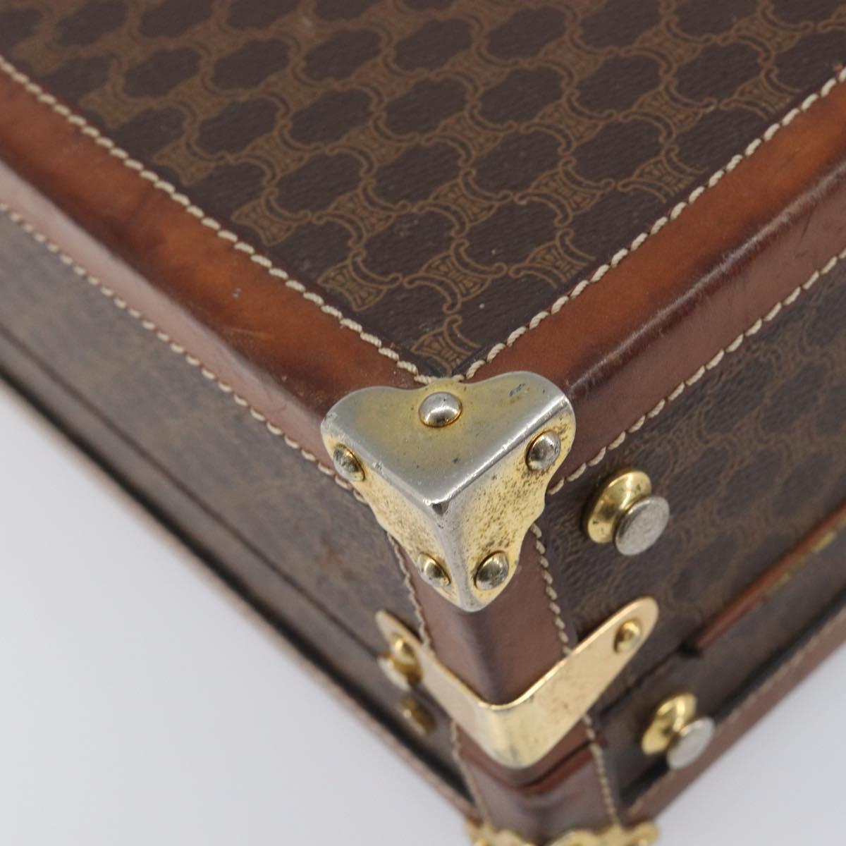 CELINE Macadam Canvas Trunk PVC Leather Brown Gold Auth 196339