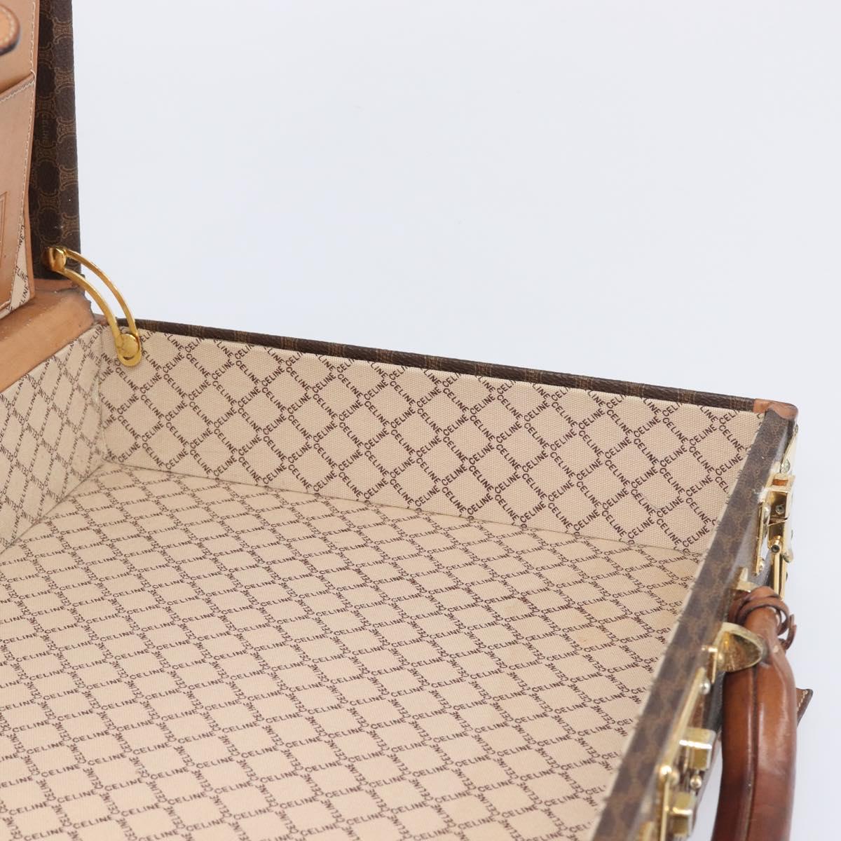 CELINE Macadam Canvas Trunk PVC Leather Brown Gold Auth 196339