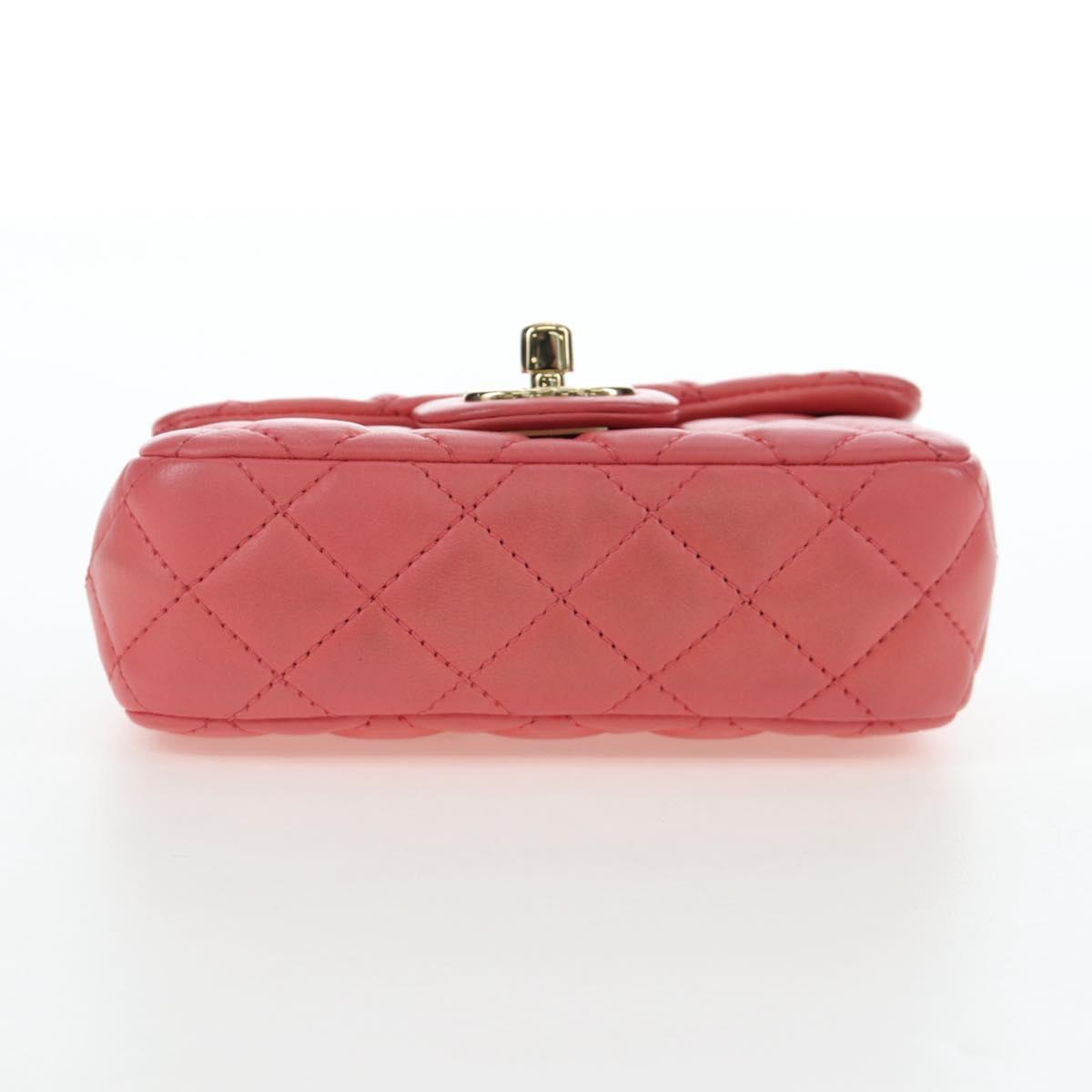 CHANEL Mini Matelasse 14 Valentine Chain Bag Lamb Skin Pink CC Auth 196341SAM