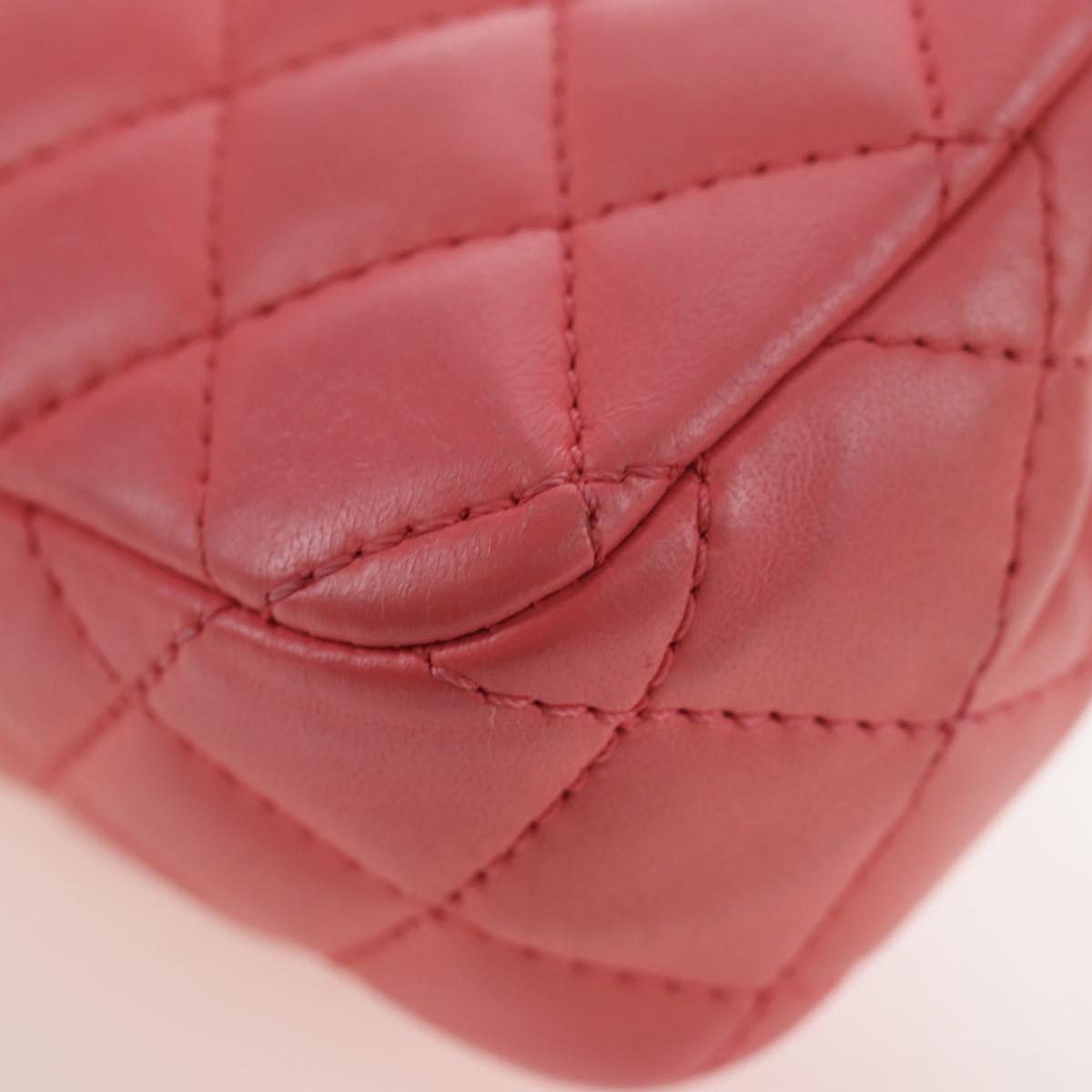 CHANEL Mini Matelasse 14 Valentine Chain Bag Lamb Skin Pink CC Auth 196341SAM