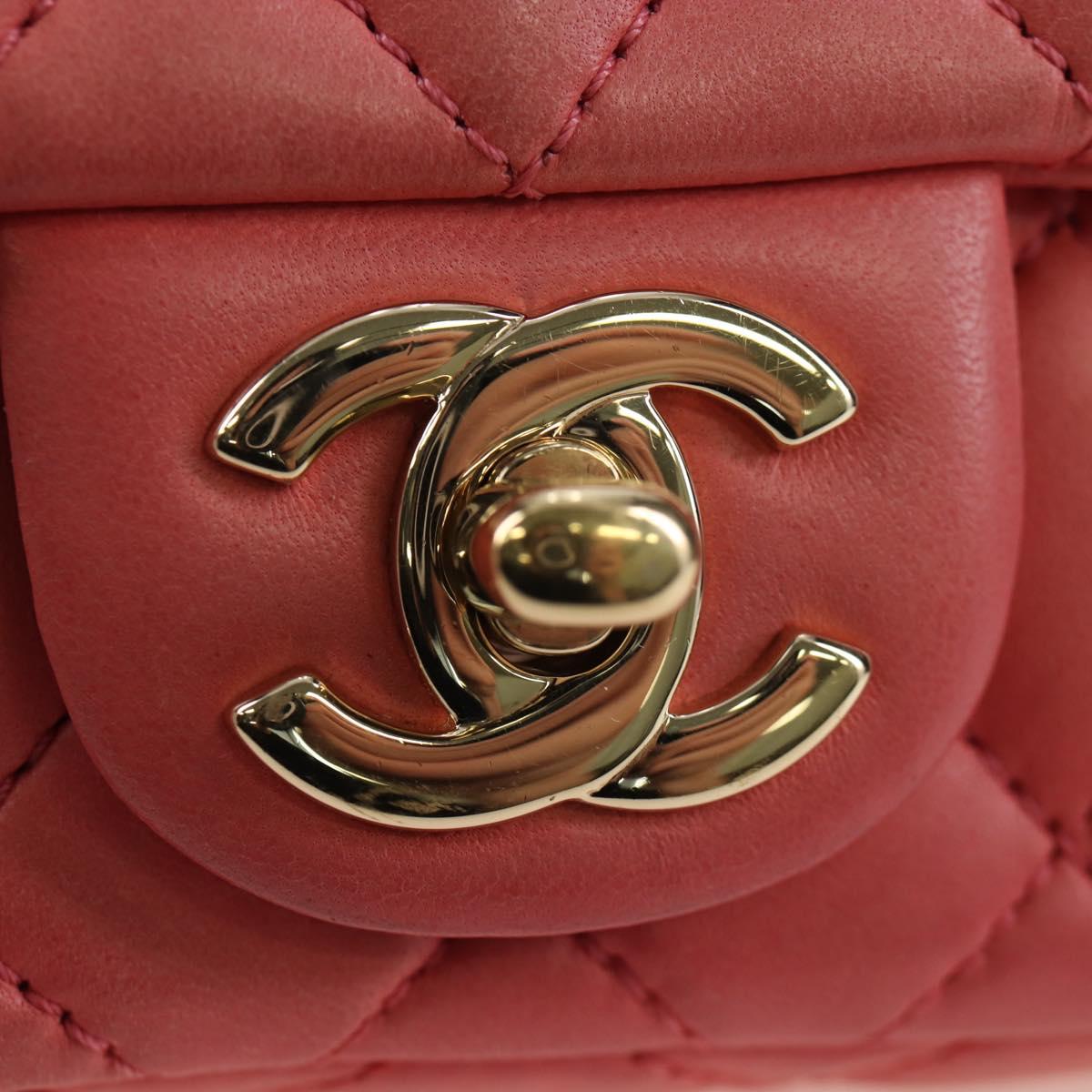 CHANEL Mini Matelasse 14 Valentine Chain Bag Lamb Skin Pink CC Auth 196341SAM