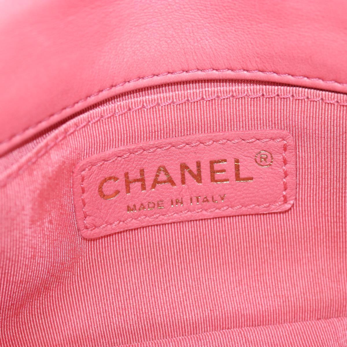 CHANEL Mini Matelasse 14 Valentine Chain Bag Lamb Skin Pink CC Auth 196341SAM