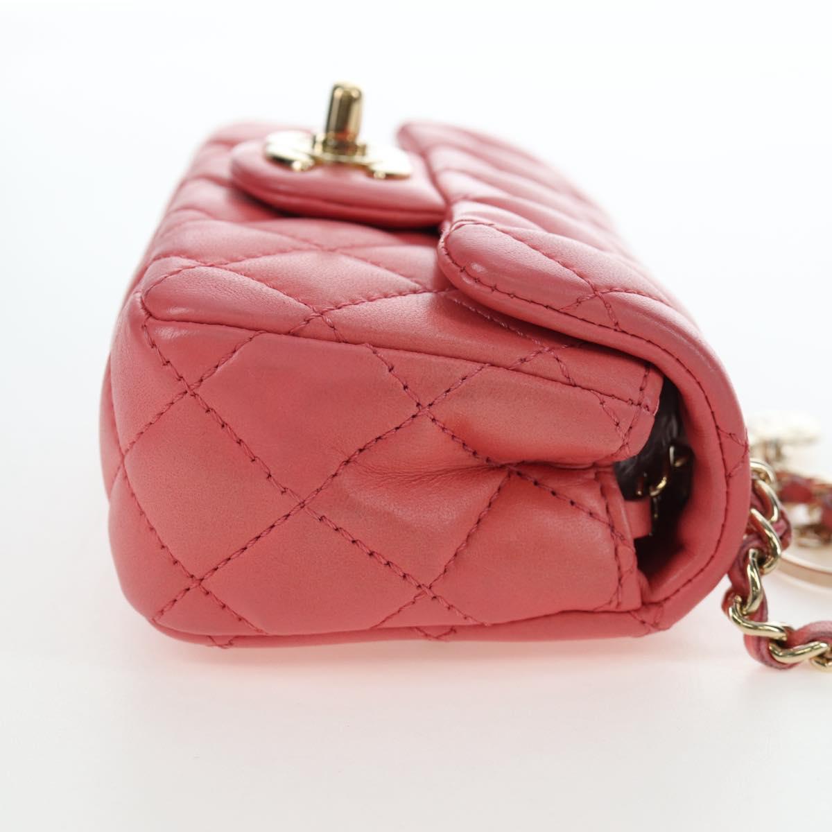 CHANEL Mini Matelasse 14 Valentine Chain Bag Lamb Skin Pink CC Auth 196341SAM