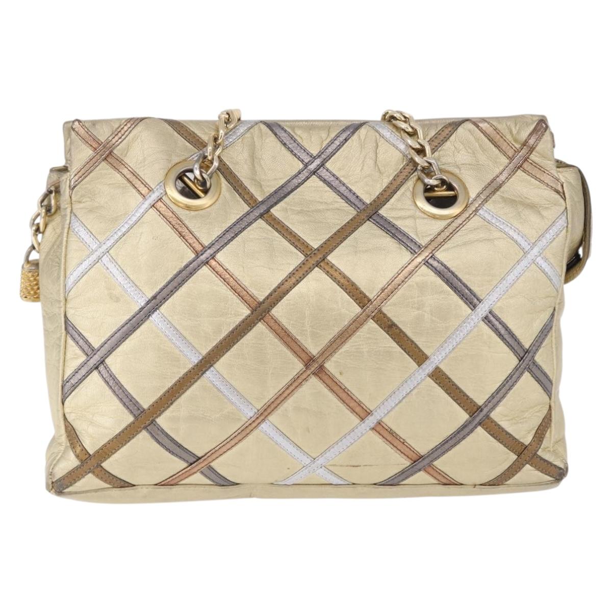 BALLY Chain Shoulder Bag Leather Gold Auth 196346