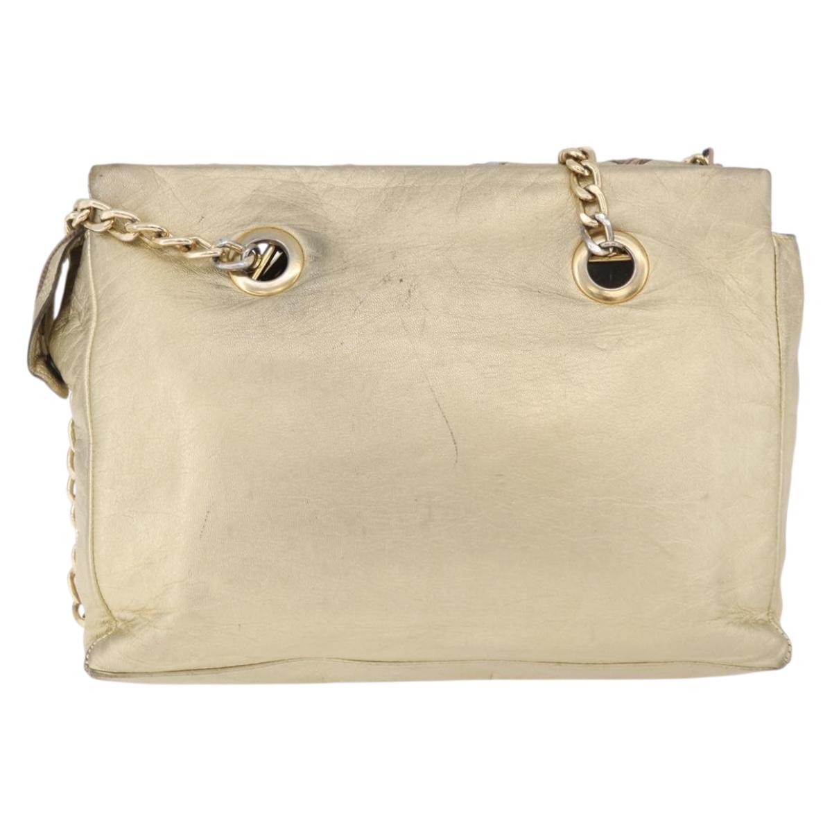 BALLY Chain Shoulder Bag Leather Gold Auth 196346