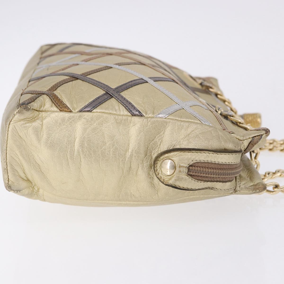 BALLY Chain Shoulder Bag Leather Gold Auth 196346